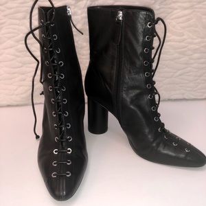 Zara Black Leather High Heel Ankle Boots Size 9